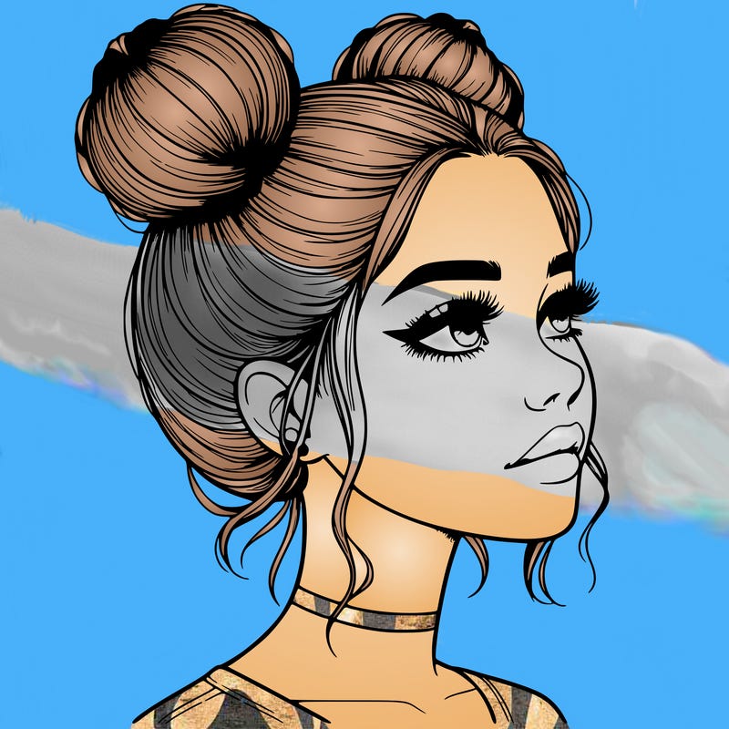 realistic girl with buns on the top of her head