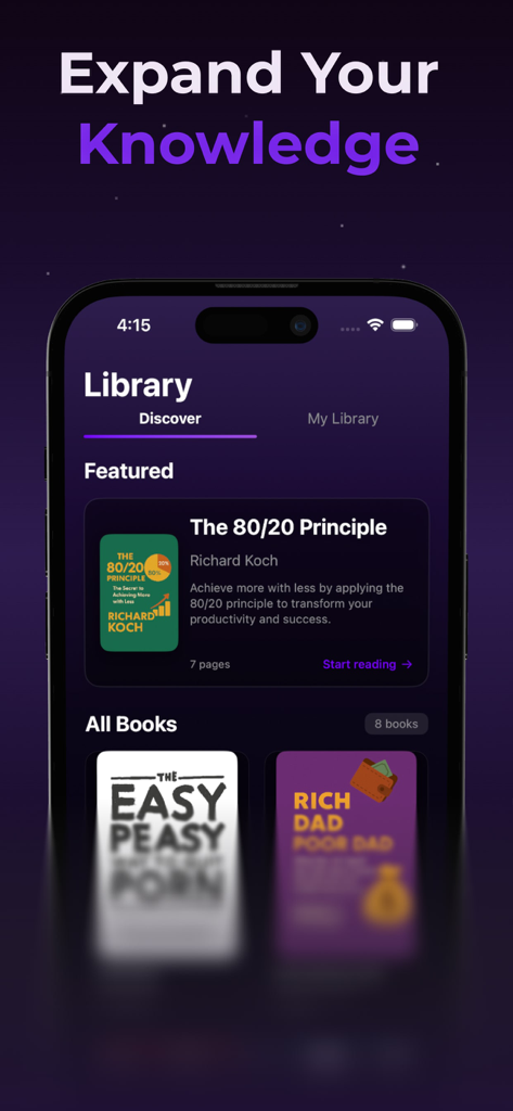 Reload: Reset Life & Lock In - The library screen of the Reload app showing a collection of book summaries for self-improvement and productivity.