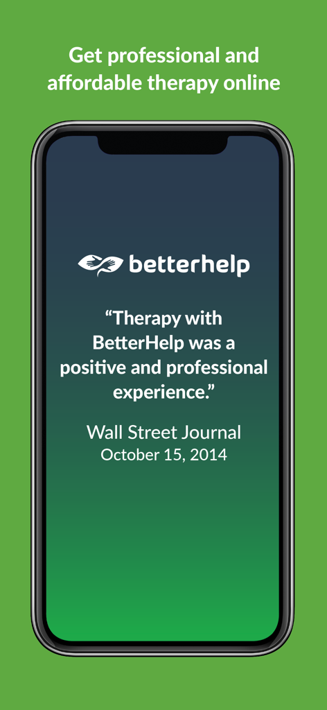 BetterHelp - Therapy - BetterHelpアプリのスクリーンショット、プロのオンラインセラピーに対するウォール・ストリート・ジャーナルの証言