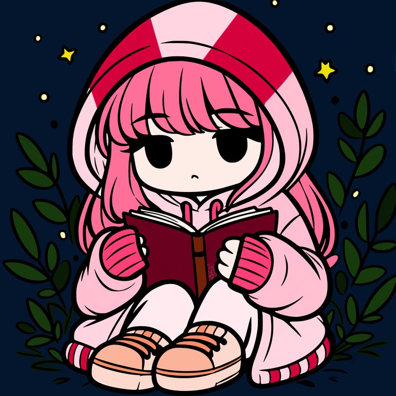 girl in oversized hoodie reading a book