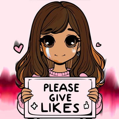 realistic girl that is holding a sign that says please give likes