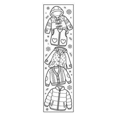 Get ready to color a delightful collection of cozy outerwear, perfectly designed for a fun bookmark! Little artists aged 4-8 will love bringing these coats, jackets, and vests to life.