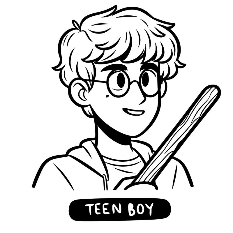 teen boy with wood wand
