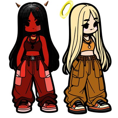 girl in baggy pants crop top and long hair