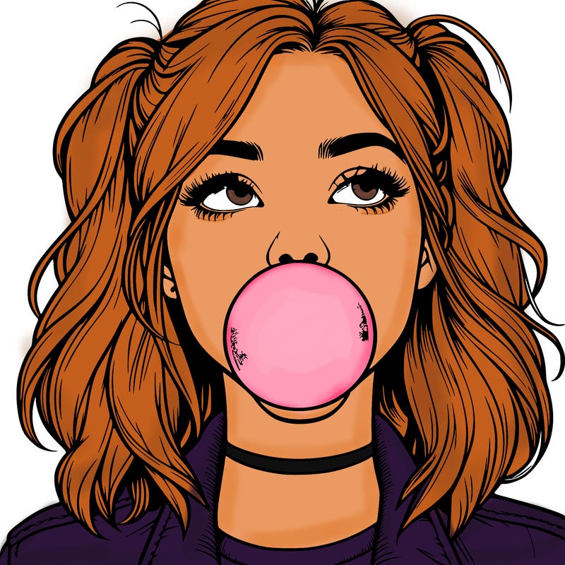 realististic girl blowing bubble -gum