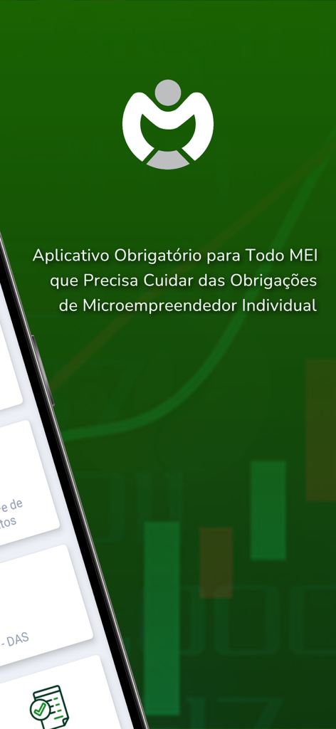 Total MEI: Serviços, DAS Fácil - Tela de introdução do aplicativo Total MEI para gerenciar obrigações comerciais de microempreendedores brasileiros
