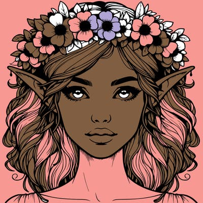 realistic female elf with flower crown