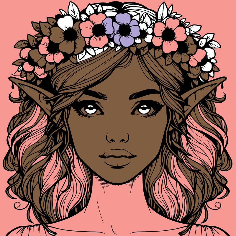 realistic female elf with flower crown
