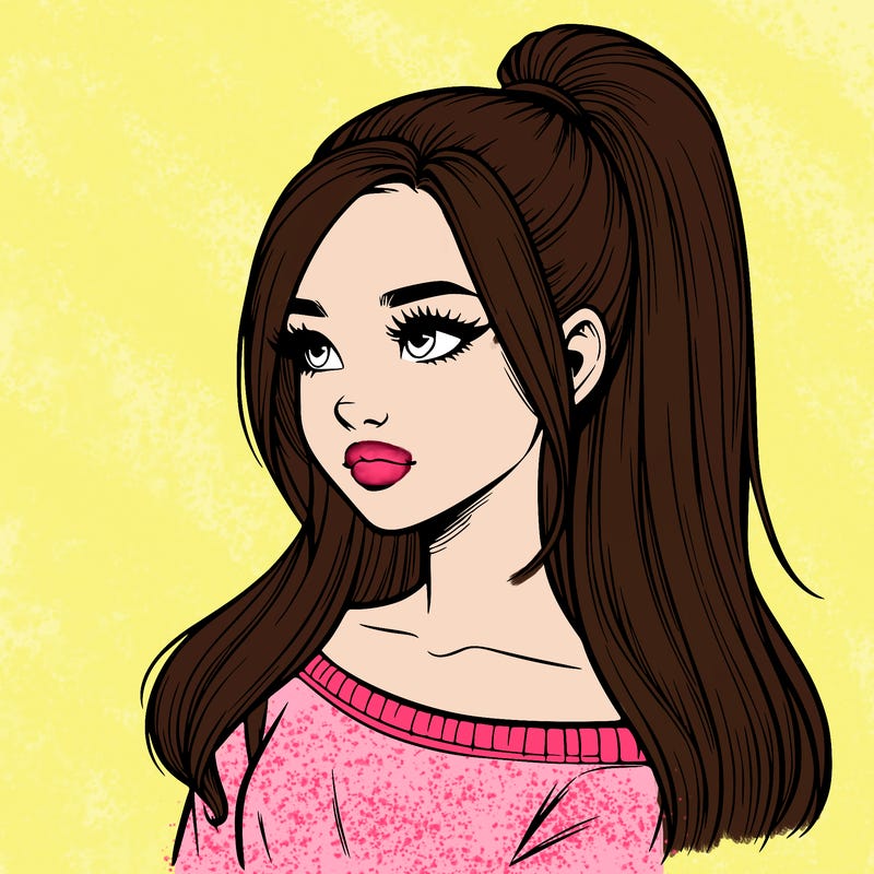 realistic girl with a high ponytail