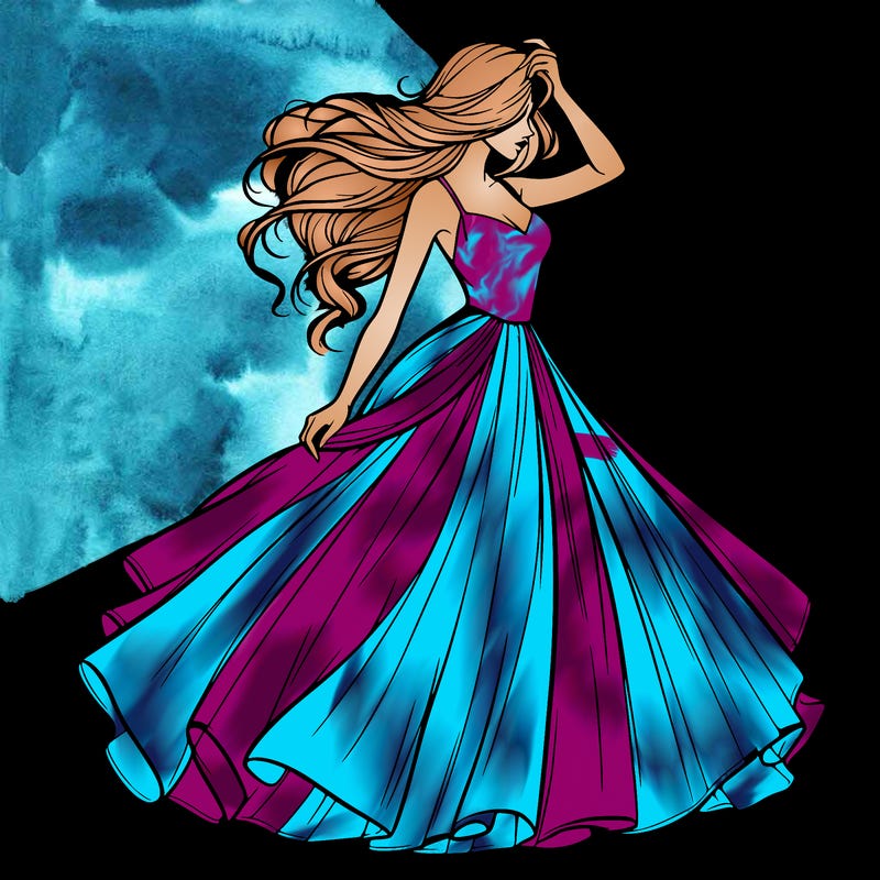 realistic woman with dress flowing in the wind