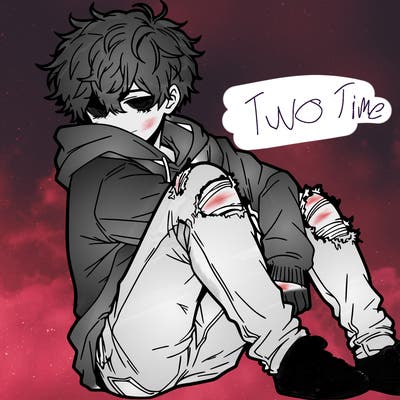 a male hoddie ripped jeans messy hair anime