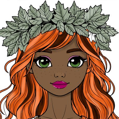 realistic girl with fall leaf crown