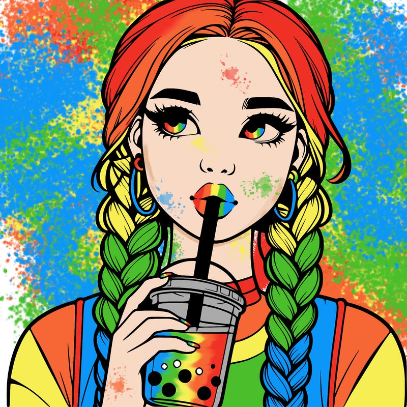 realistic girl with braided hair drinking boba