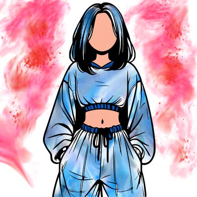 realistic girl faceless with baggy pants and a crop top