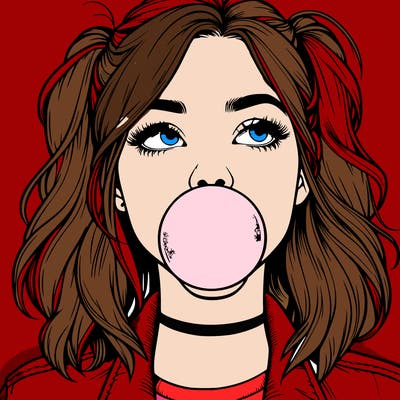 realististic girl blowing bubble -gum