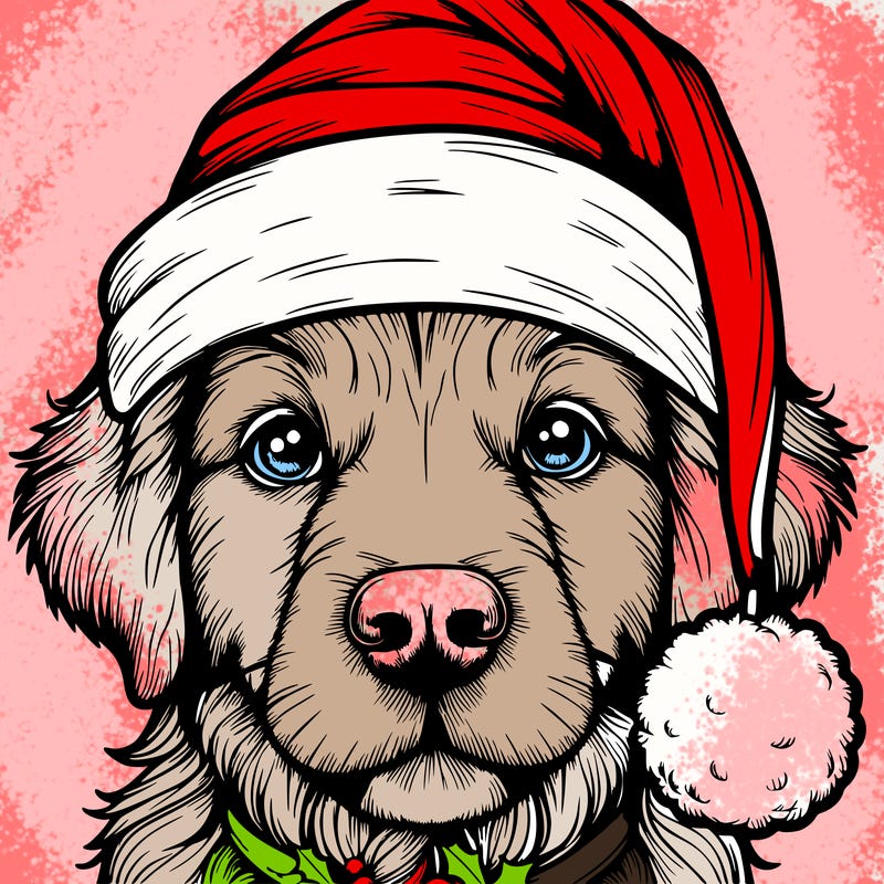 realistic dog with a christmas hat