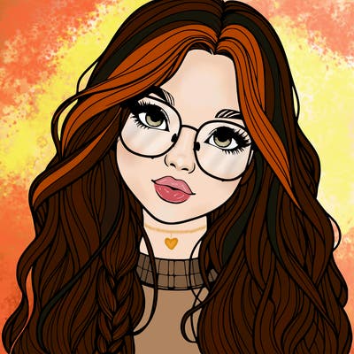 girl with long hair and freckles and glasses realistic