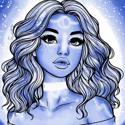 realistic girl with wavy hair and lips