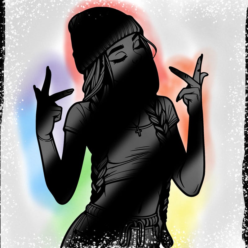 realistic teenage girl with braids and a beanie and crop top doing 🫶🏼