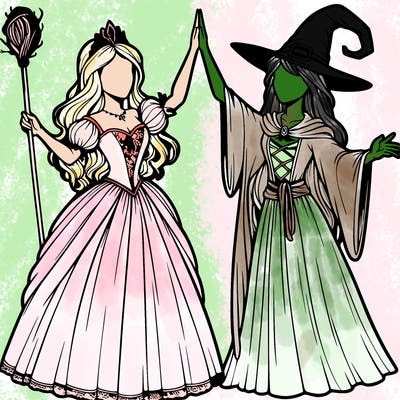 detailed realistic split of a princess and a witch