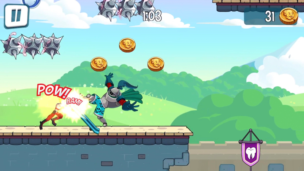 헨리 데인저 크라임 워프의 횡스크롤 레벨에서 적을 때려잡는 헨리 데인저 캐릭터