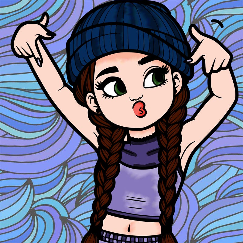 realistic teenage girl with braids and a beanie and crop top doing 🫶🏼