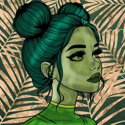 realistic girl with buns on the top of her head