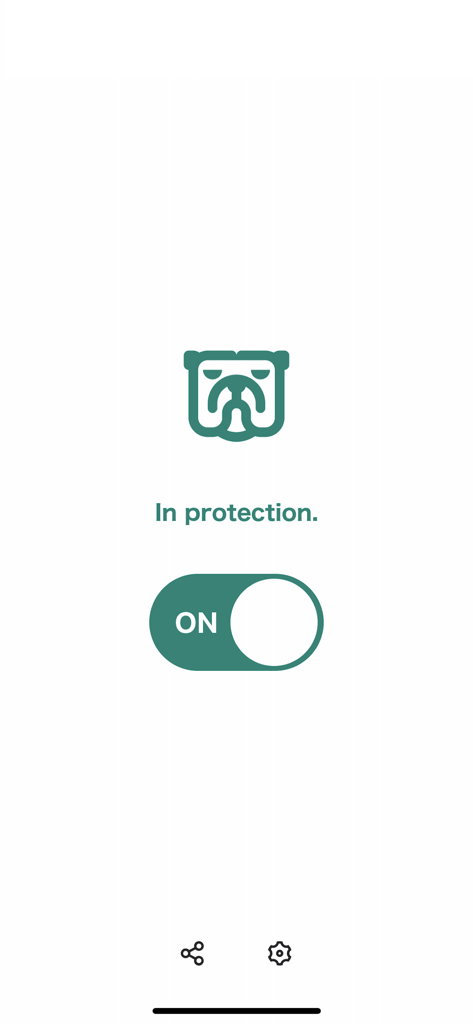 AdSpamBlock -adblocker - AdSpamBlock app interface showing protection active with a toggle switch and bulldog icon