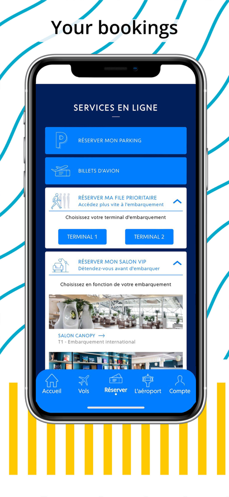 Aéroport Nice Côte d'Azur - Schermata di prenotazione dell'app dell'aeroporto di Nizza per parcheggio, accesso prioritario e servizi lounge VIP