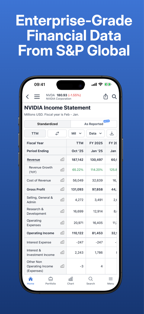 NVIDIA income statement with enterprise-grade financial data on the Stock Analysis app