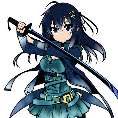 anime girl with sword in cool pose