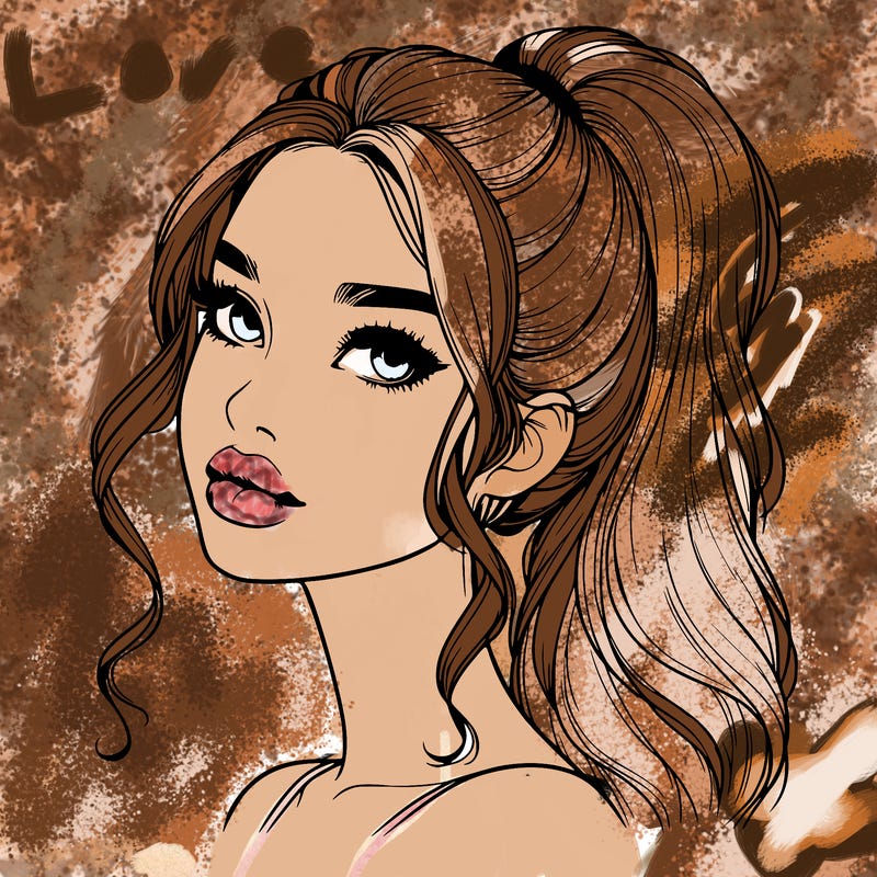 realistic girl with a ponytail on her hair and lips