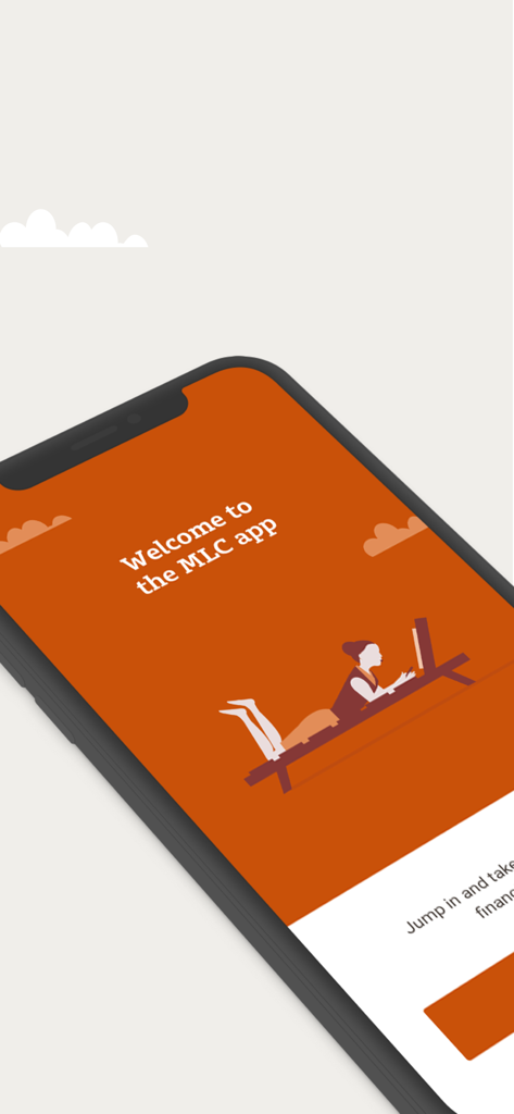 Welcome screen of the MLC mobile app displayed on a smartphone