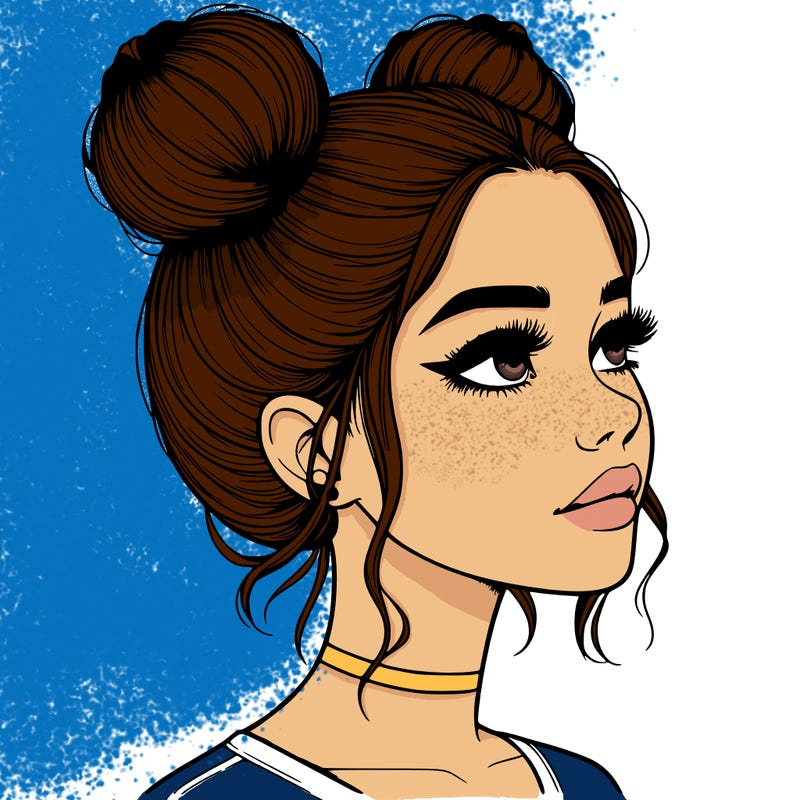 realistic girl with buns on the top of her head