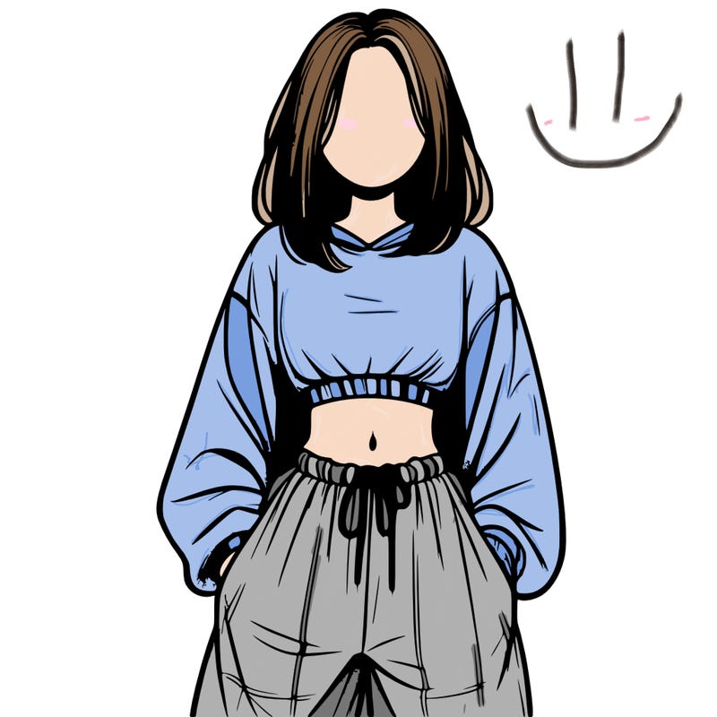 realistic girl faceless with baggy pants and a crop top