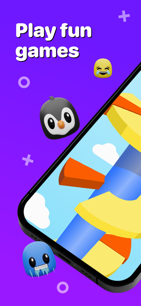 Playbite - Mobile Arcade - Smartphone screen displaying a colorful 3D arcade game from the Playbite app on a purple background with cartoon characters.