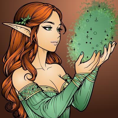 realistic elf girl doing magic
