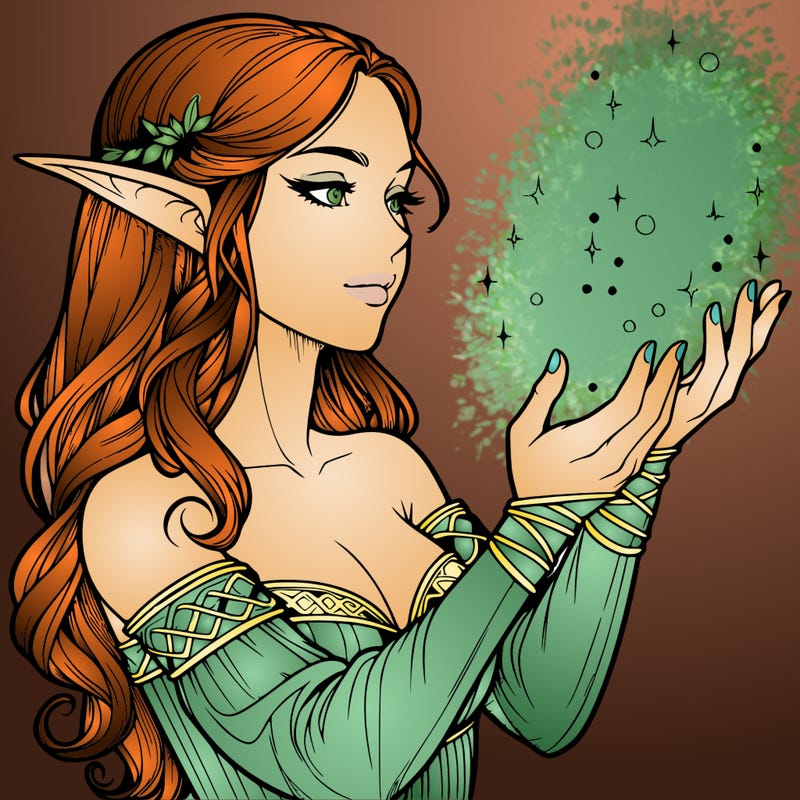 realistic elf girl doing magic