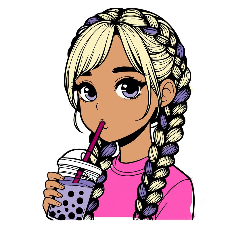 realistic girl with braided hair drinking boba