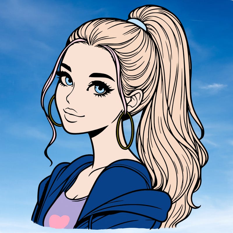 realistic girl with a high ponytail