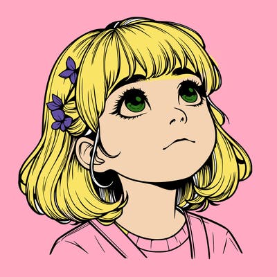 realistic girl looking up