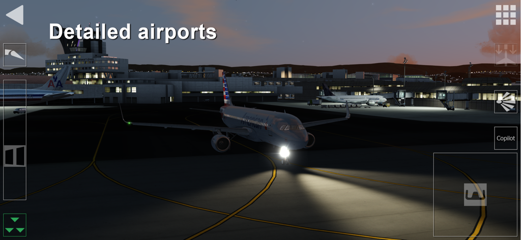 Airliner taxiing at a detailed airport at night in Aerofly FS Global