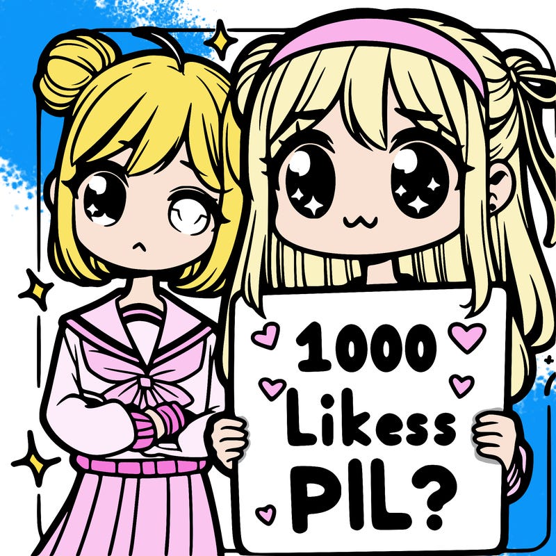 pretty anime girl holding a sign that says “1000 likes pls?“