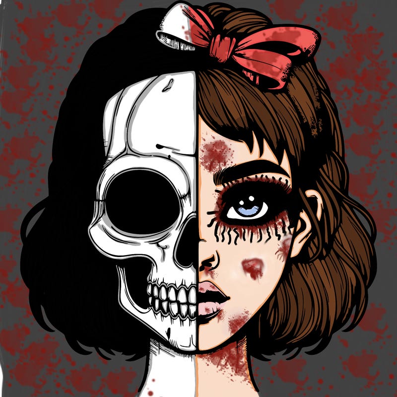 realistic girl with half skull mask