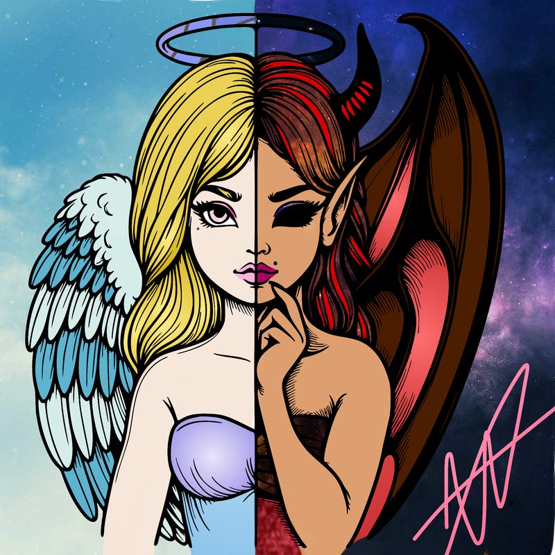 realistic angel half demon