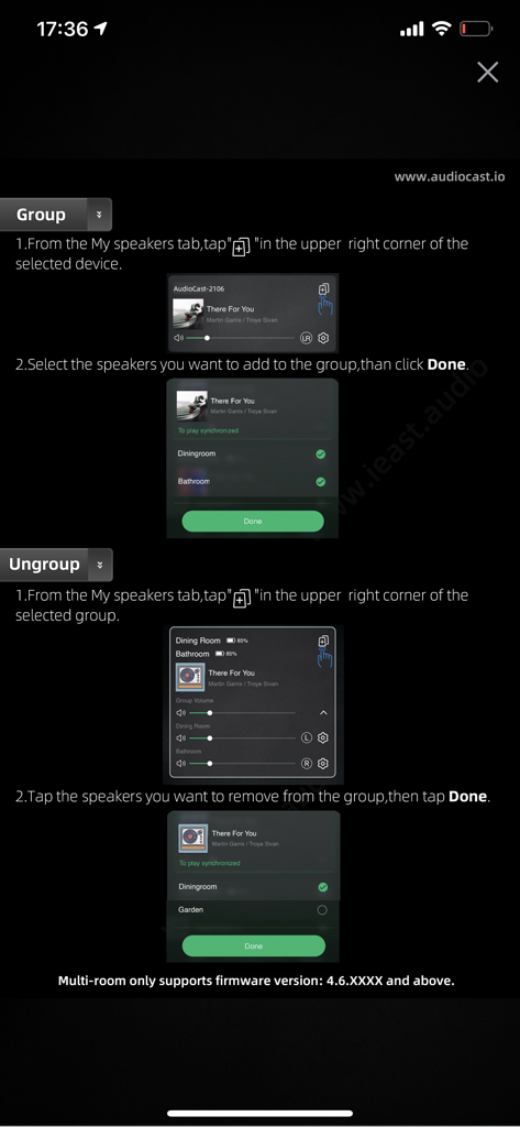 AudioCast - Step by step instructions for grouping and ungrouping speakers for multi room audio in the AudioCast app