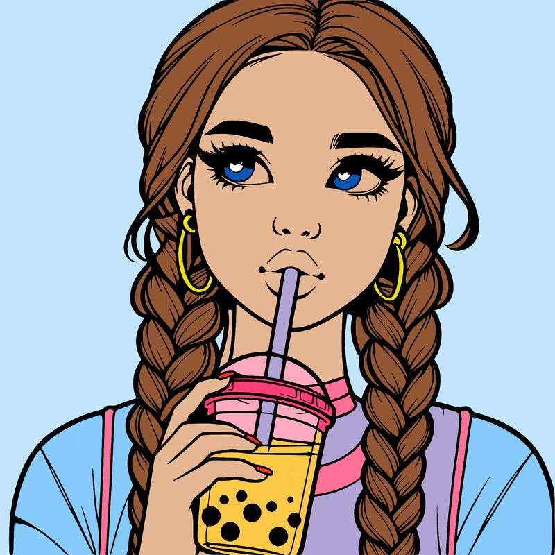 realistic girl with braided hair drinking boba