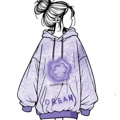 realistic girl with a oversized sweatshirt on and a bun