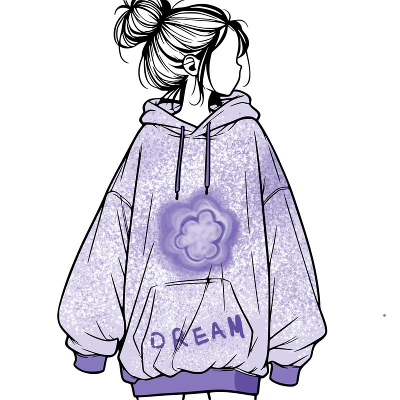 realistic girl with a oversized sweatshirt on and a bun