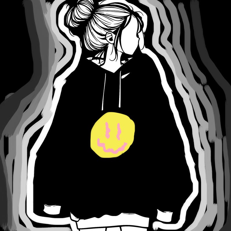 realistic girl with a oversized sweatshirt on and a bun